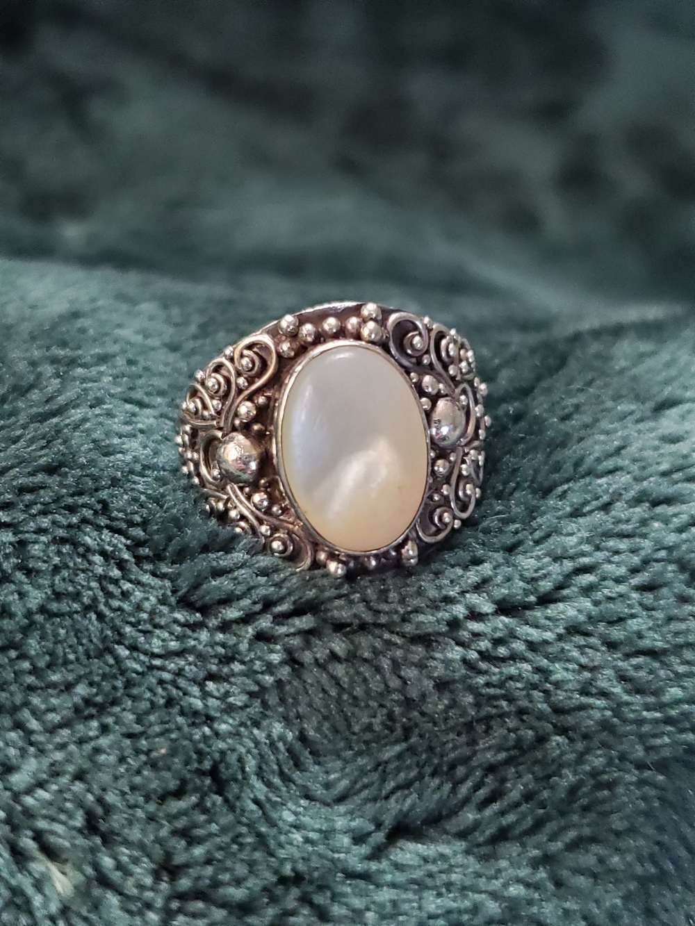 Sterling Silver Oval Mother-of-Pearl Statement Ring